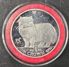 1989 Isle of Man 1 Crown Home Pets Persian Cat Animals Proof Silver Coin