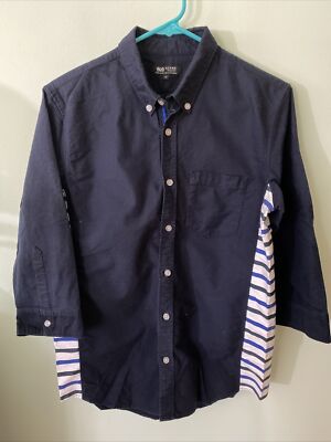 BEAMS HEART Button Down Shirt side stripes Black White Blue Medium