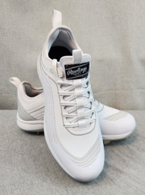 Rawlings Bullpen Max White Baseball Metal Cleats Sneakers MENS US