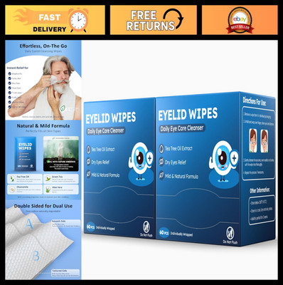 120-Pack Eyelid Cleansing Wipes for Itchy Dry Eyes, Soothing Gentle Eye Care, Te