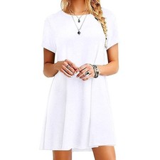 Womens Ladies Summer Short Sleeve Swing Dress Casual Loose Mini T-Shirt Dress UK