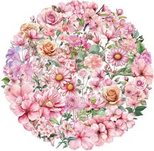 50PCS Pink Flower Stickers Aesthetic PET Transparent Stickers Nature Flower Deca