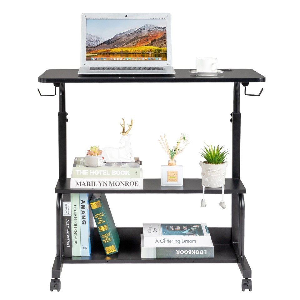 Wheel Computer Table Power Adjustable Rolling Computer Desk Laptop PC Table Desktop Wheel ...