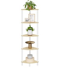 5Tier Corner Bookshelf Industrial Ladder Shelf White Nature Wood UJSJ001Q