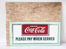 VINTAGE COCA COLA feuille autocollant décalcomanie signe "veuillez payer quand servi" NOS RARE