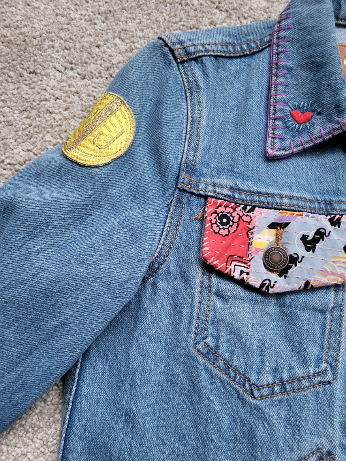Marc Jacobs Demin Jacket Women's Small Blue Denim Patchwork Badges V.rare image 5