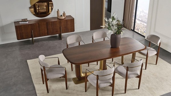 Modern Esszimmer Set Besteht Aus Esstisch 6X StüHle Spiegel Anrichte-image