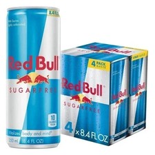 Red Bull Sugarfree Energy Drink, 8.4 fl. oz., Pack of 4 Cans, 80mg Caffeine, Tau