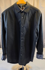 Robert Graham Men's Classic Fit Shirt L Black Tonal Paisley Flip Cuff Cotton