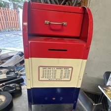 Vintage Gloss Metal Mailbox Red White Blue w/...