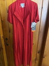 NWT S.L. Fashions Satin Strappy Long Red S/S Front Button w/ Deep V-Neck Sz 12