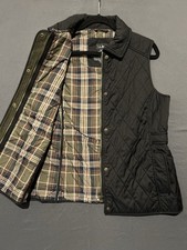 LL Bean Vest Womens Medium Black Quilted Riding Plaid Lined Equestrian