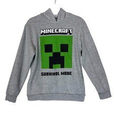 Minecraft Sweatshirt Boys XL Gray Creeper TNT Survival Mode Hoodie Pullover