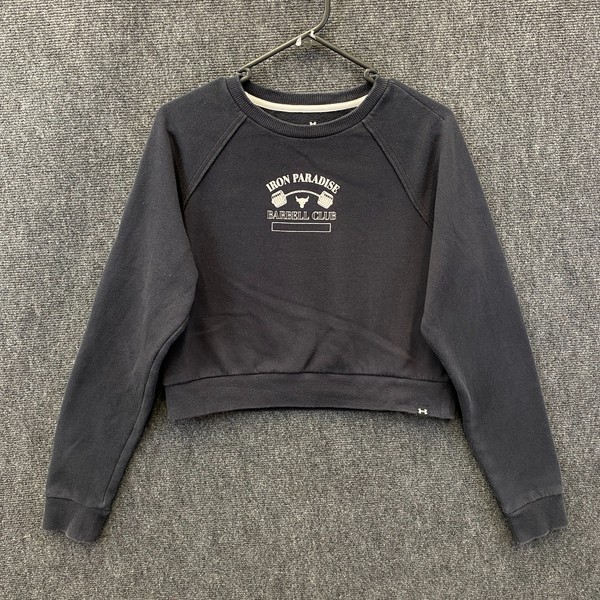 Under Armour Iron Paradise Womens Cropped Sweatshirt Black Fleece Graphic Size S