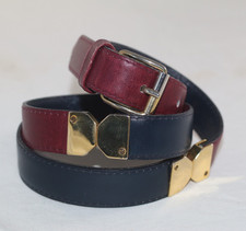 Vintage GUCCI belt burgundy blue colorblock gold plated hardware Rare 70 28