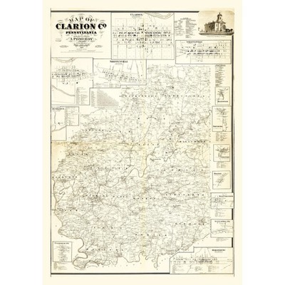 Historic County Map - Clarion County Pennsylvania - Pomeroy 1865 - Vintage Wall