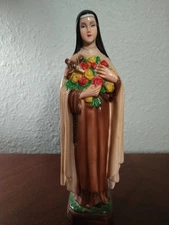 8.75" St. Therese of Lisieux Chalkware / Plaster Statue Vintage