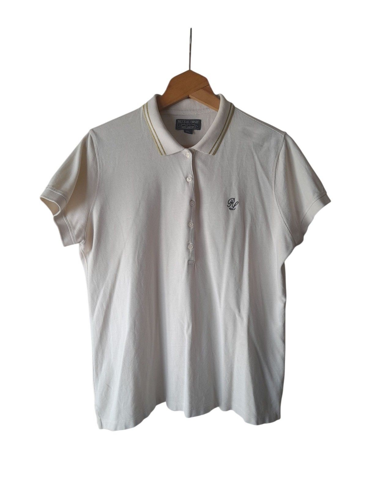 Polo Jeans Company Womens Polo Shirt Cream XL Short Sleeve Cotton Vintage