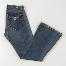 Vintage Allen B Flare Jeans 34 Blue Patchwork Denim Western Cowboy Y2K