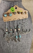 New Western/Boho Earring Set of 6 Silvertone Faux Turquoise Dangle Earrings 23g