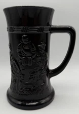 Vintage Tiara Indiana Ceramic Black Tankard Beer Stein With Pub Scene 6” Tall