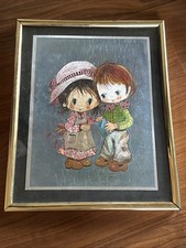 VINTAGE Boy And Girl Framed Illustration Wall Art Gold Frame 10x8 Foil Art Print