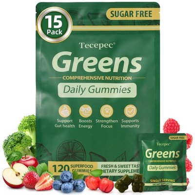 Tecepec Sugar Free Greens Gummies 120 Count Multivitamin Digestive Health