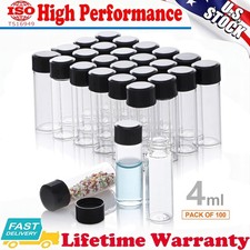 4ml Clear Glass Vials w/ Screw Caps Small Liquid Sample 1 Dram Sample Vial 100x