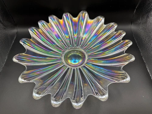 VINTAGE MID-CENTURY  FEDERAL GLASS 11" Celestial Iridescent Round Bowl