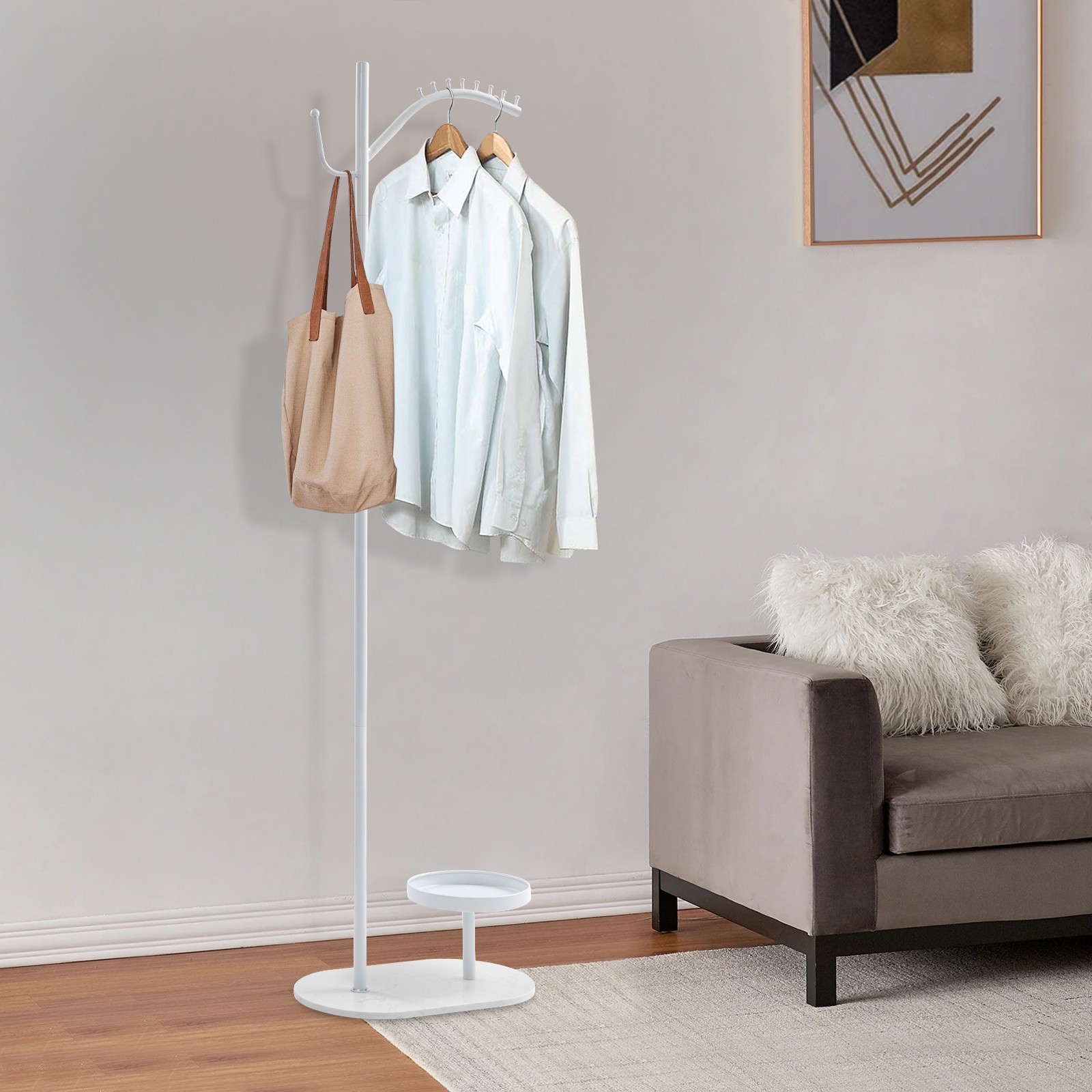 180cm White Standing Clothes Rack with Marble Base for Coats & Clothing-image