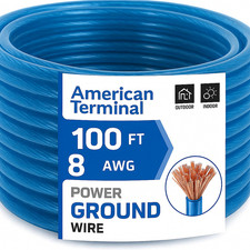 American Terminal ATP8G100BL 8GA 100' Blue Power Ground Wire Car Audio Amplifier
