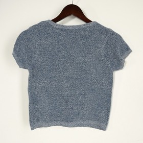 Nuon Women&rsquo;s L. Blue Fuzzy Knit Short Sleeve  Round Neck Pullover Sweater Top