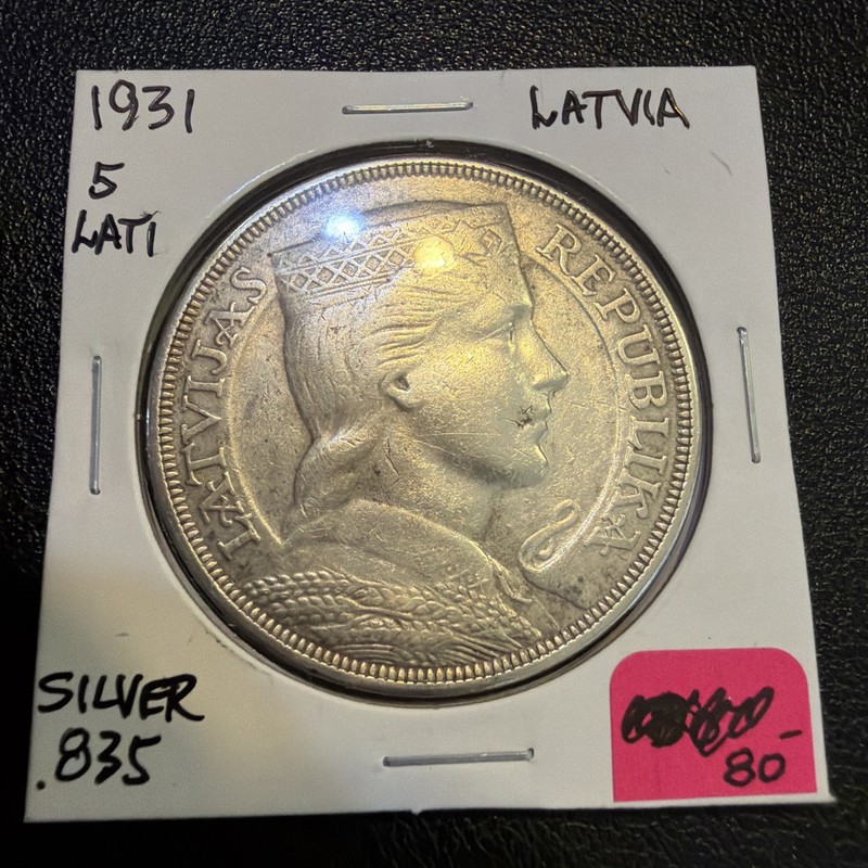 1931 Latvia 5 Lati crown dollar sized Silver Coin G9553