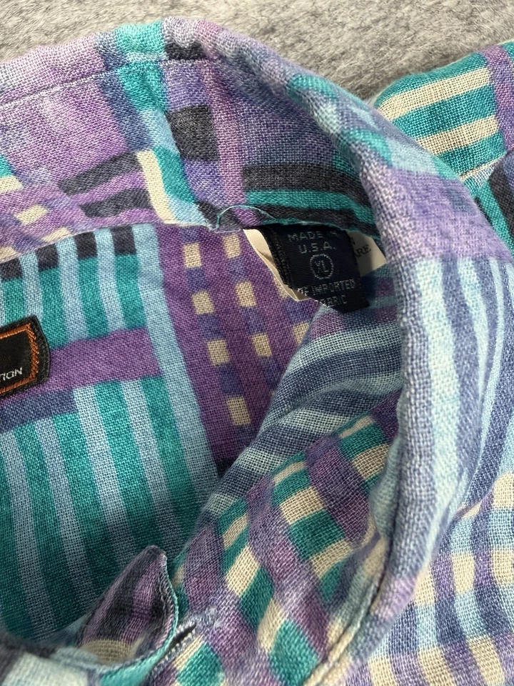 Vintage Neiman Marcus Shirt Mens XL Purple Blue Abstract Linen Blend USA Made - Image 3 of 4