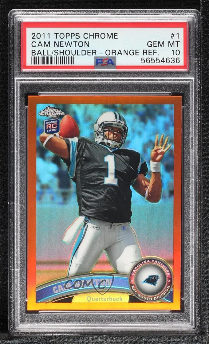 Cam Newton Topps Chrome #1 Ball Over Right Shoulder-Orange Refractor