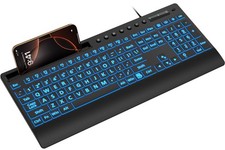 Large Print Backlit Keyboard USB Wired with 7-Color Light Wrist Palm Rest