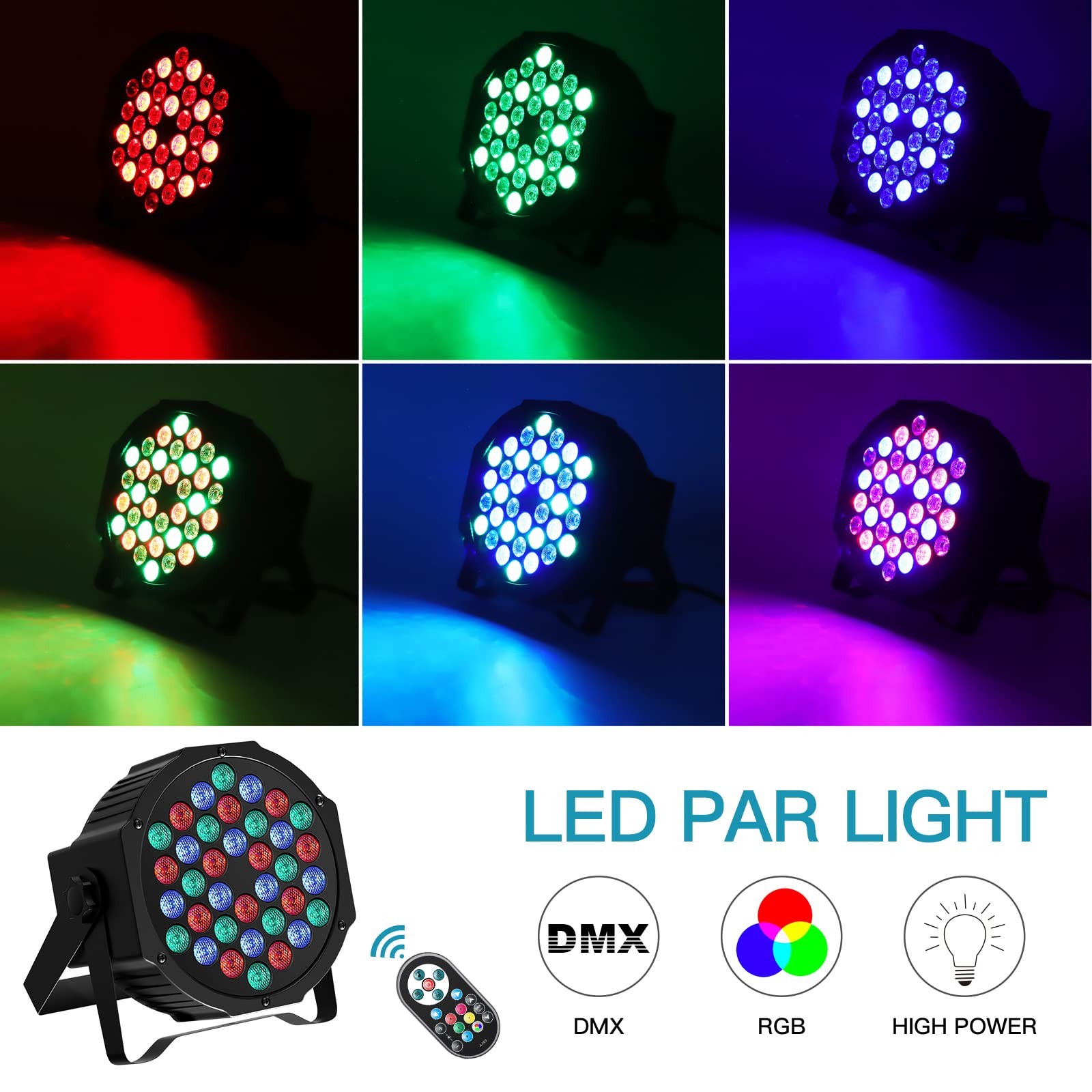 Pack 4 Projecteurs Par LED RGB 36W Éclairage Scène avec Télécommande - 3