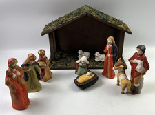 Nativity Set Ceramic With Wood Stable And 11 Piece Set Birth Of Jesus