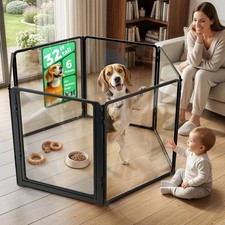AuraSpace Pro Clear Acrylic Indoor Dog Playpen 32" H 6 Panels Open View No