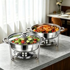 Chafing Dishes for Buffet, Round Chafer 2 Pack Stainless Steel Buffets Warmers