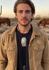 Indian Chief Headdress Bolo Tie Turquoise Lapis Sterling Silver Western Cowboy