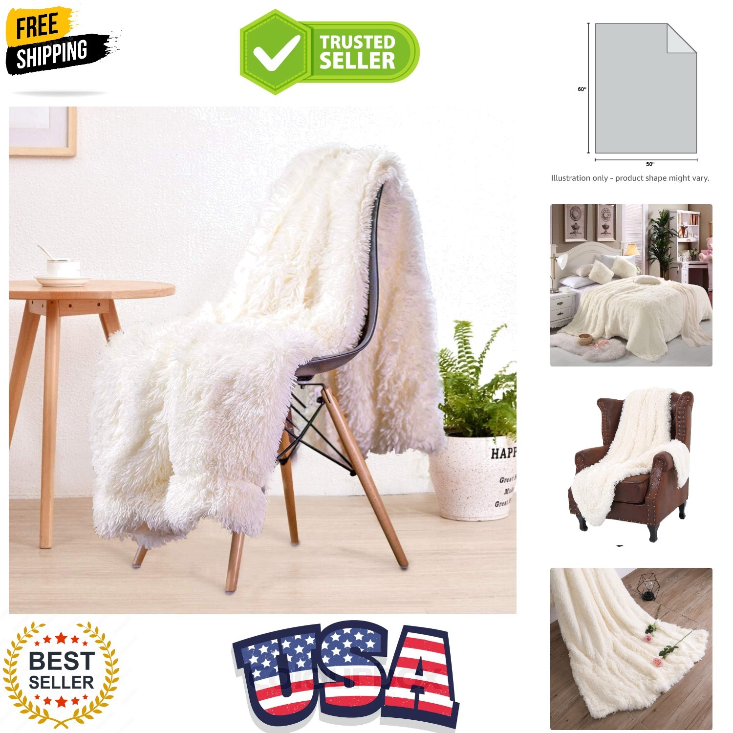 , Plush Fuzzy Sherpa Throw Blanket Fo...