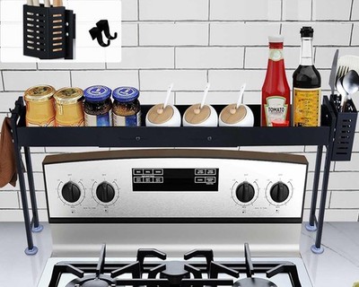 Over Stove Spice Shelf for Kitchen Spice Rack Organizer with Extra Black Bask...