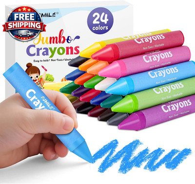 24 Colors Jumbo Crayons for Toddlers 1-3, Non-Toxic, Washable Crayon for Kids Ag