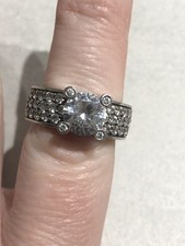 Designer Ti Sento Sterling Silver 925 Large Solitaire Accent Band Ring