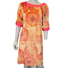 Vintage Colorful Velvet Mod Mandala Dress Women Small Geometric Formal Pink 4 6