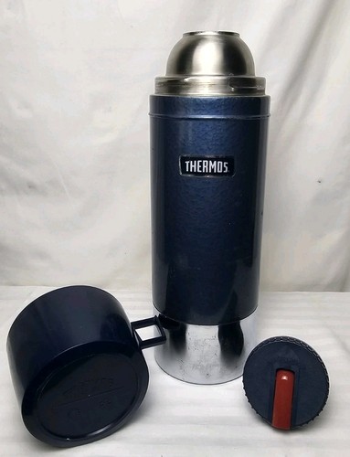 Vintage Thermos Vacuum Bottle Model 2480 Metal Liter Stopper 764 November 1982