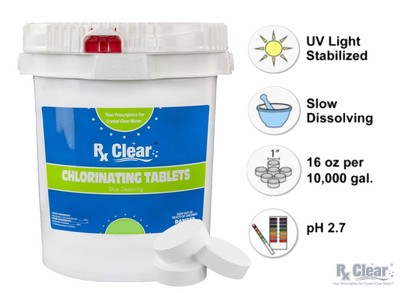 Rx Clear 3'' Dissolving Stabilized Chlorine Swimming Pool Tablets - (Choose Size)