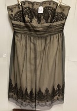 Davids Bridal Champagne/Black Tulle Beaded  Dress