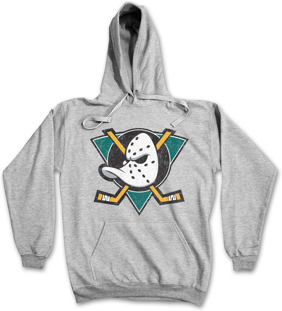 DUCKS HOCKEY HOODIE SWEATER Symbol Sign Team The Mighty Logo Mask Bat Stick